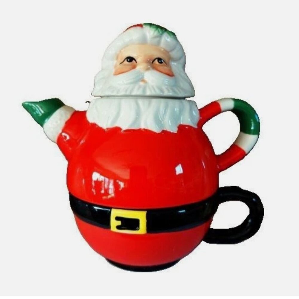 NWT Ceramic Christmas Santa Claus Teapot for One